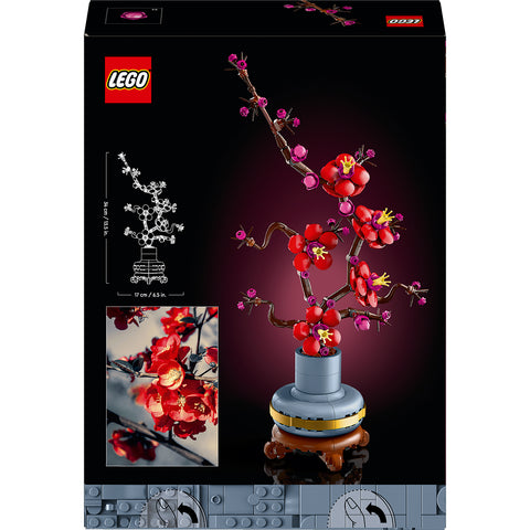 back of box, LEGO Icons Plum Blossom Flower Decor Display Set 10369