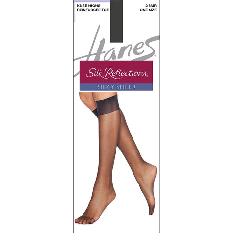 Hanes Knee High nylons reinforced toe barely black.