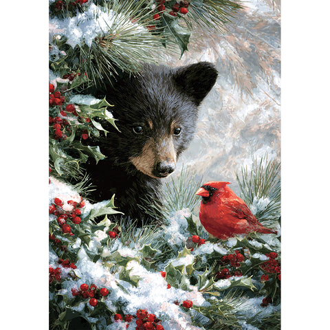 Custom Decor Wind Current garden flag showing bear cub & cardinal