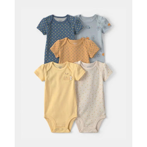 bee floral, Baby Girls' 5-Pack Short-Sleeve Bodysuit 1V