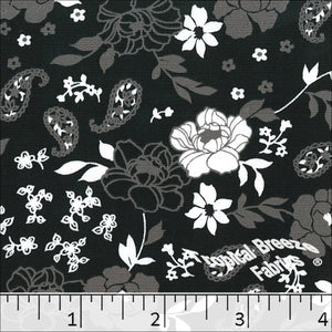 Paisley Linen Peach Print Polyester Fabric black