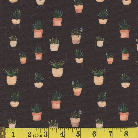 black, Spotted Cord Succulent Print Fabric 14416