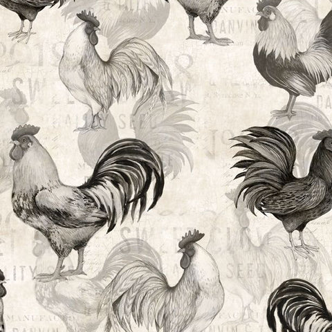 Proud Rooster Collection Rooster All Over Cotton Fabric black