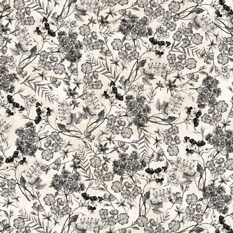 Proud Rooster Collection Floral Toile Cotton Fabric black