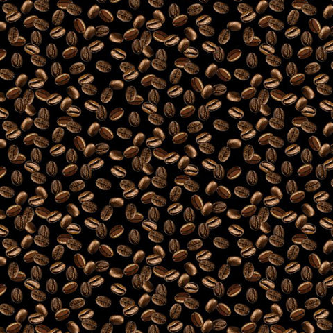 Coffee Always Collection Beans Cotton Fabric black