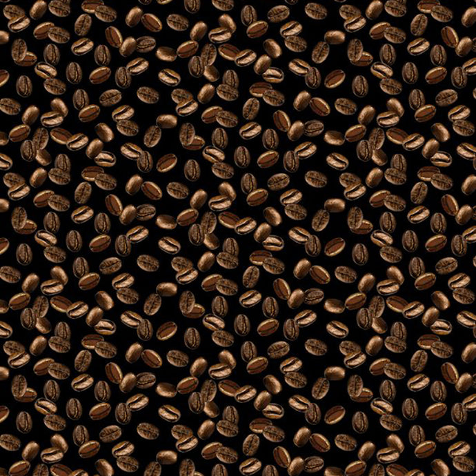 Coffee Always Collection Beans Cotton Fabric black