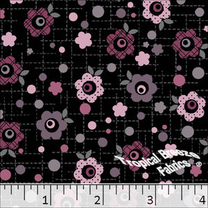 Poly Cotton Floral Grid Dress Fabric black