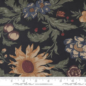 Daffodils and Dragonflies Collection Dandelion Cotton Fabric black