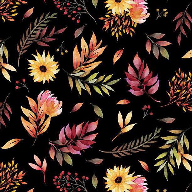 Autumn Light Collection Harvest Toss Cotton Fabric 3022-32104 black