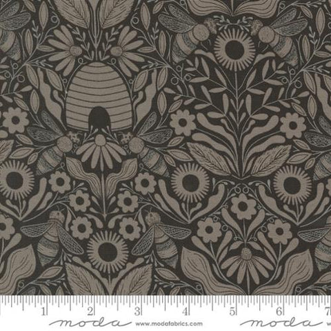 black, Bee Garden Collection Beehive Melody Cotton Fabric 48414