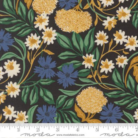 black, Brookside Collection Forage Floral Cotton Fabric 36080