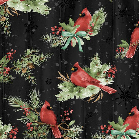 black, Cardinal Celebration Collection Cardinals All Over Cotton Fabric 37755