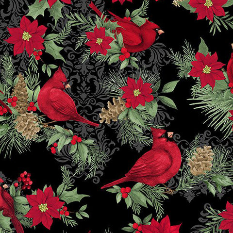 black, Cardinal Charm Collection All Over Cotton Fabric 39929