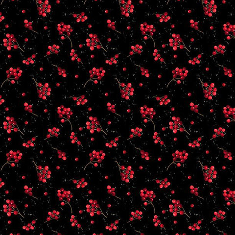black, Cardinal Charm Collection Berry Toss Cotton Fabric 39932