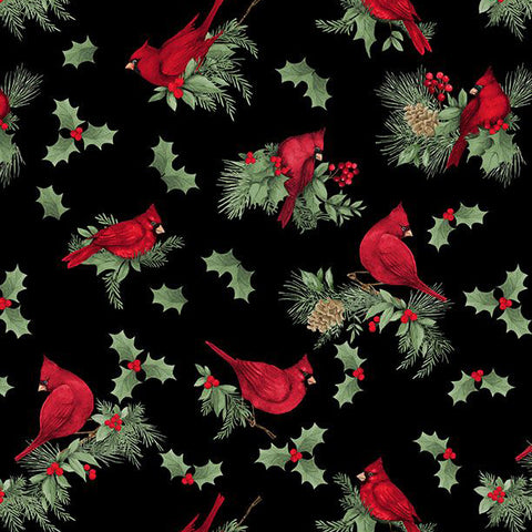 black, Cardinal Charm Collection Cardinal Toss Cotton Fabric 39930