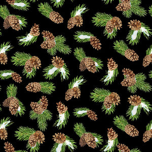 Cardinal Cozy Collection Pinecone Toss Cotton Fabric 33893 black