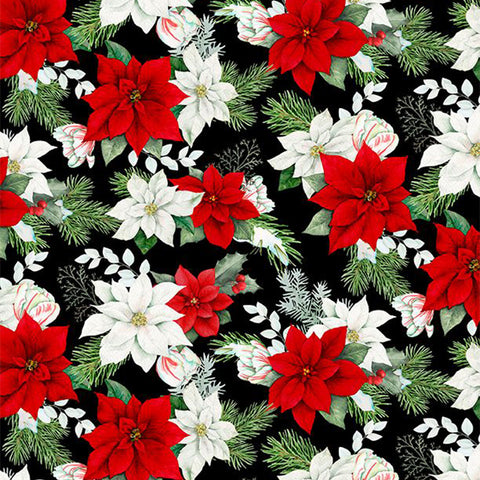 Cardinal Cozy Collection Seasonal Floral Cotton Fabric 33891 black