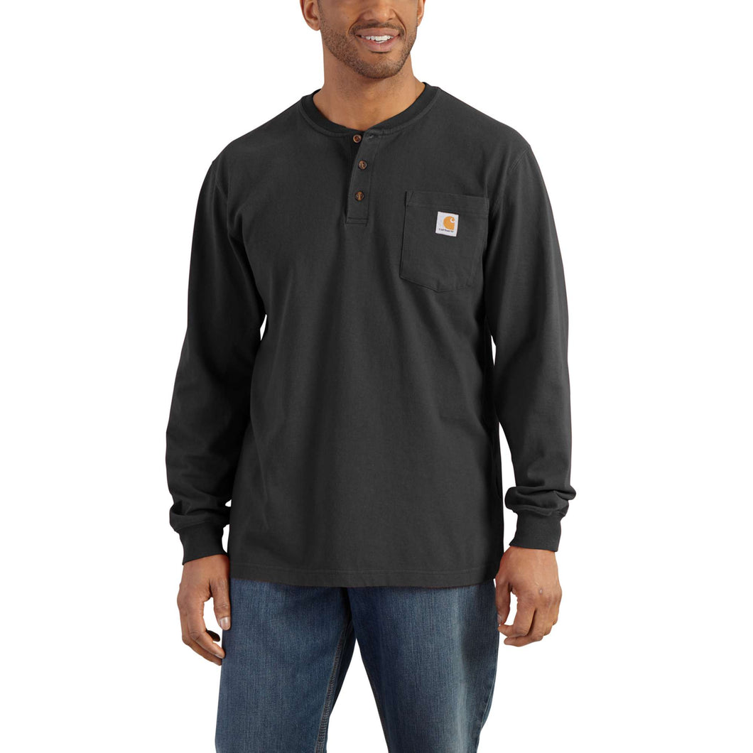 BLK Carhartt Men's Henley Long Sleeve T-Shirt K128