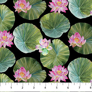 Water Lilies Collection Lily Pads Cotton Fabric black