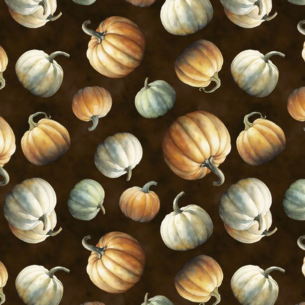 black, Glorious Fall Collection Tossed Pumpkins Cotton Fabric 33911
