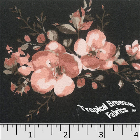 black, Koshibo Large Floral Print Polyester Fabric 048626