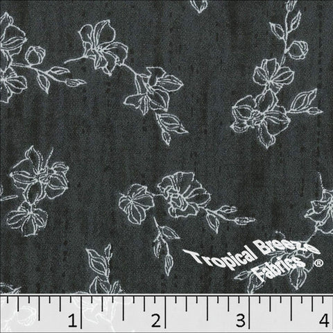 black, Koshibo Sketched Floral Print Polyester Dress Fabric 048530