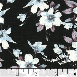 Linen Crepe Floral Print Polyester Fabric 048338 black