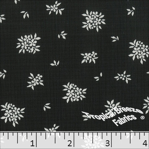 black, Linen Crepe Floral Print Polyester Fabric 048528