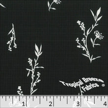 black, Linen Crepe Floral Sprig Print Polyester Fabric 048520