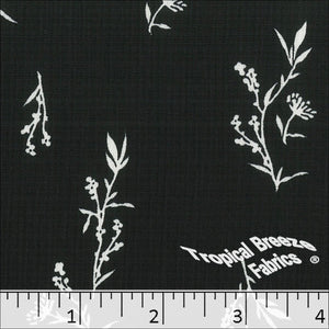 black, Linen Crepe Floral Sprig Print Polyester Fabric 048520