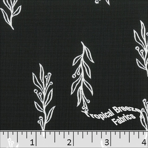 black, Linen Crepe Leaf Print Polyester Fabric 048526