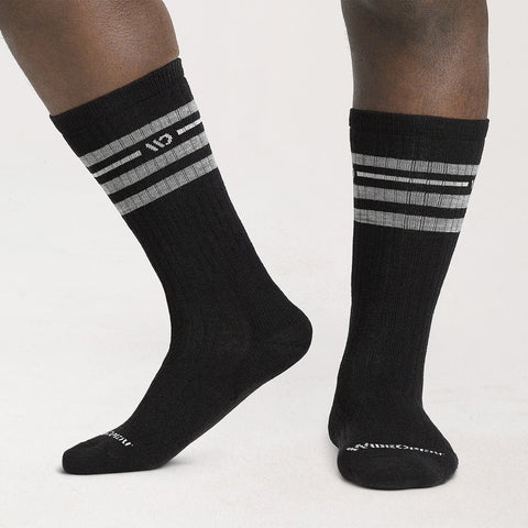 black, Men's Vintage Stripe Cushioned Crew Socks 9002