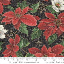 Merry Manor Metallic Collection Poinsettia Florals Cotton Fabric 33660 black