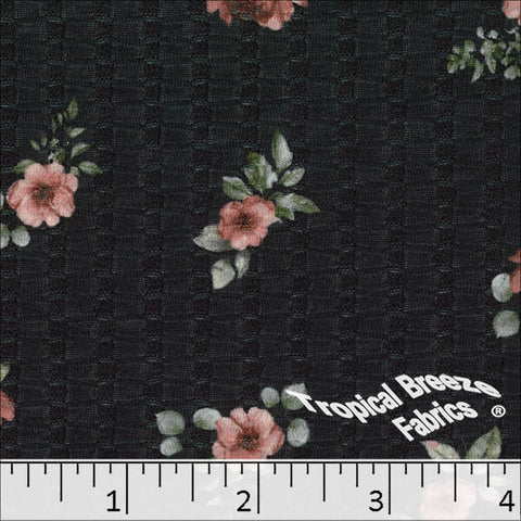 black, Seersucker Knit Floral Print Fabric 572626