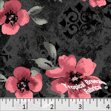 Standard Weave Large Floral Print Poly Cotton Fabric 6050 black