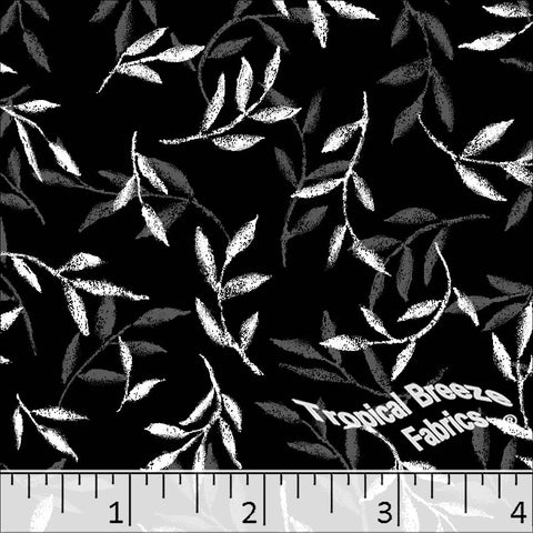 black, Standard Weave Leafy Poly Cotton Dress Fabric 6275