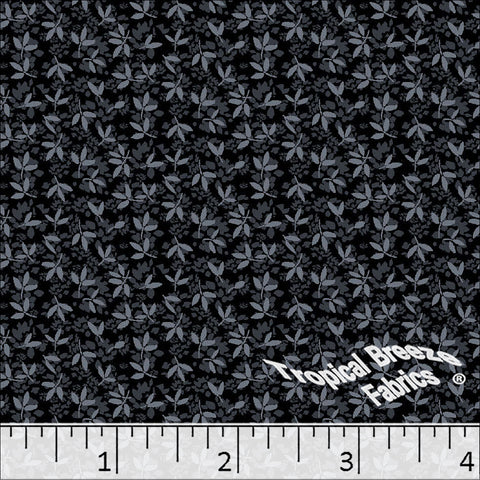 black, Standard Weave Tiny Leaf Print Poly Cotton Fabric 6288