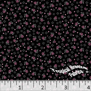 Standard Weave Tiny Roses  Poly Cotton Fabric 6037 black