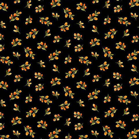 Sunflower Splendor Collection Floral Bud Toss Cotton Fabric 83331 black