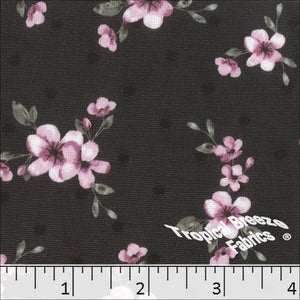 black, Swiss Dot Floral Print Polyester Fabric 32348