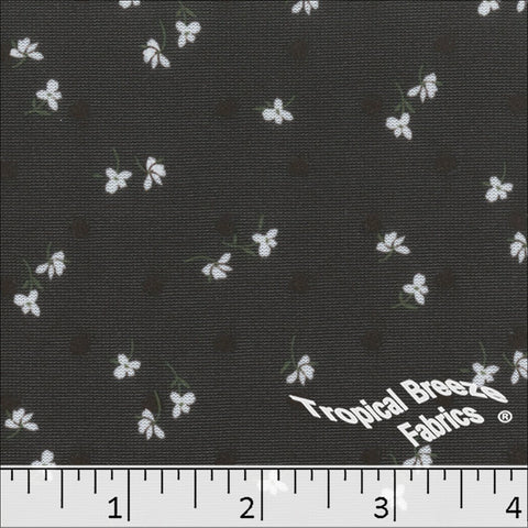 black, Swiss Dot Knit Tiny Floral Print Polyester Fabric 573524