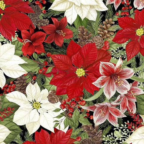 Tartan Holiday Collection Packed Florals Cotton Fabric 27663 black
