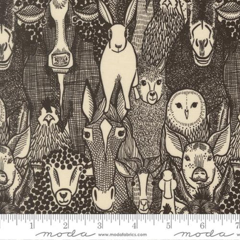 black, The Henhouse Collection Barnyard Faces Cotton Fabric 48431