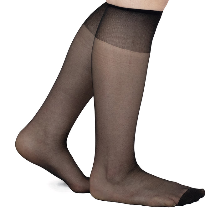 black, Women's Sheer Mystique Knee Hi Hose LA3000