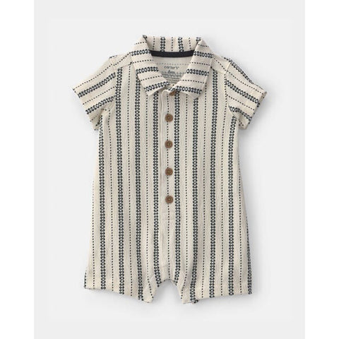 black and white stripes, Baby Boys' Button-Down Romper 1V227
