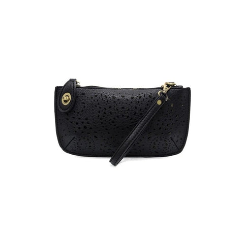 Joy Susan Lazer Cut Eyelet mini wristlet crossbody clutch in black