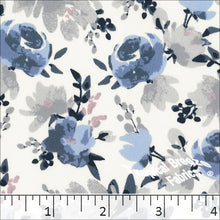 Elegance Floral Print Polyester Fabric Blue