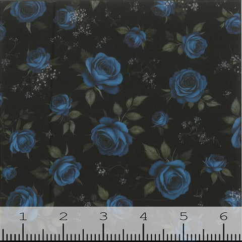 blue, Rose Print Dream Polyester Fabric 0006