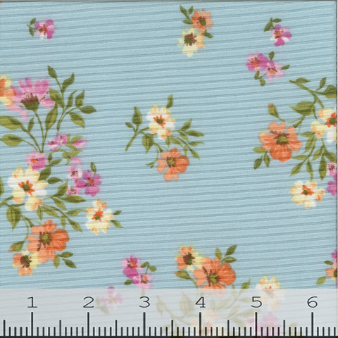 blue, Savannah Floral Rib Knit Fabric FA152