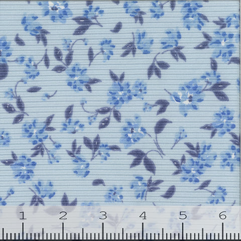 blue, Double Brushed Floral Rib Knit Fabric 358
